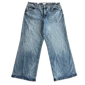 Good American Good Ease Relaxed Rhinestone Diamond‎ Wide Leg Jeans Blue 16 NEW